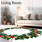 Festive Green Red Gold Holly Wreath Rug