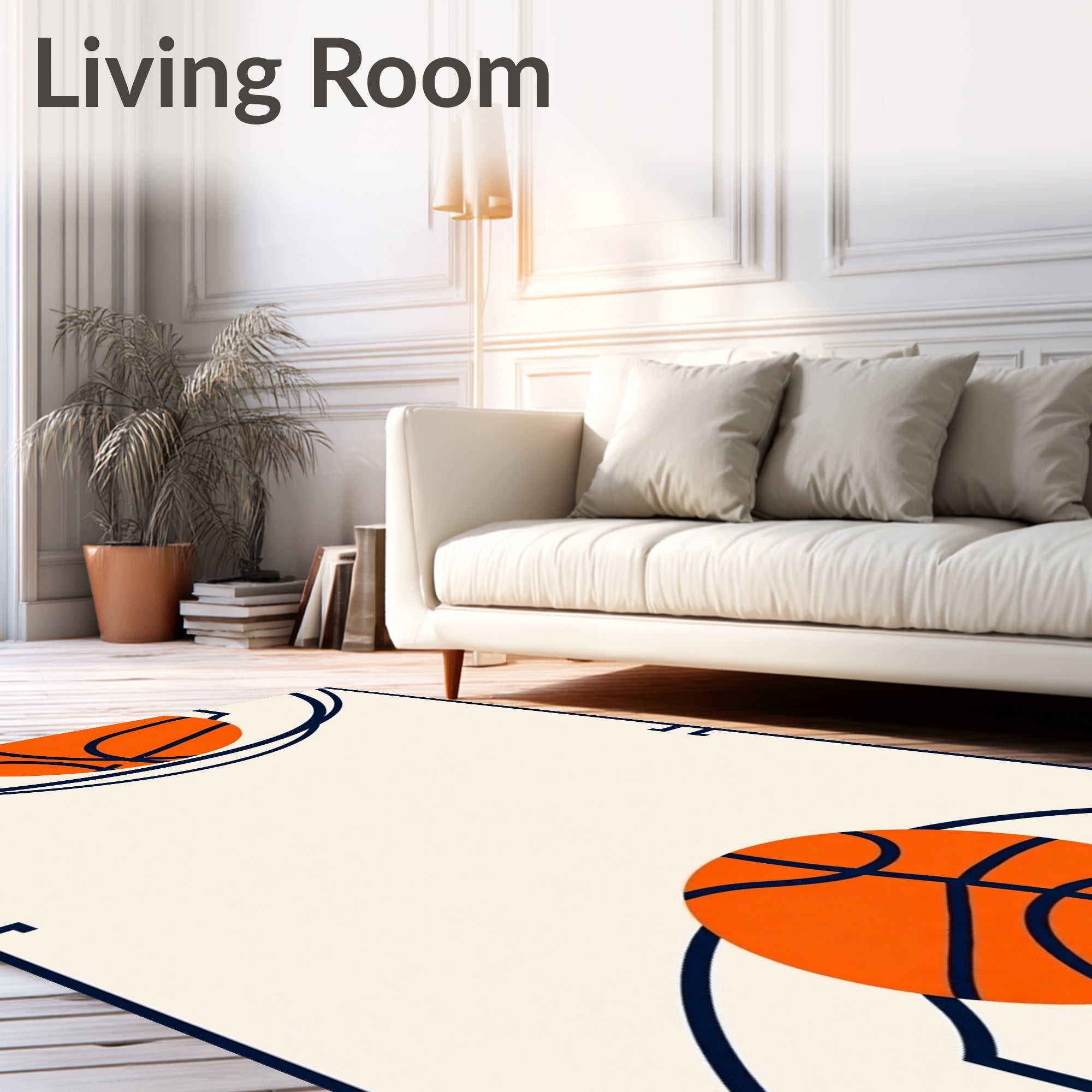 Orange Basketball Court Lines Rug