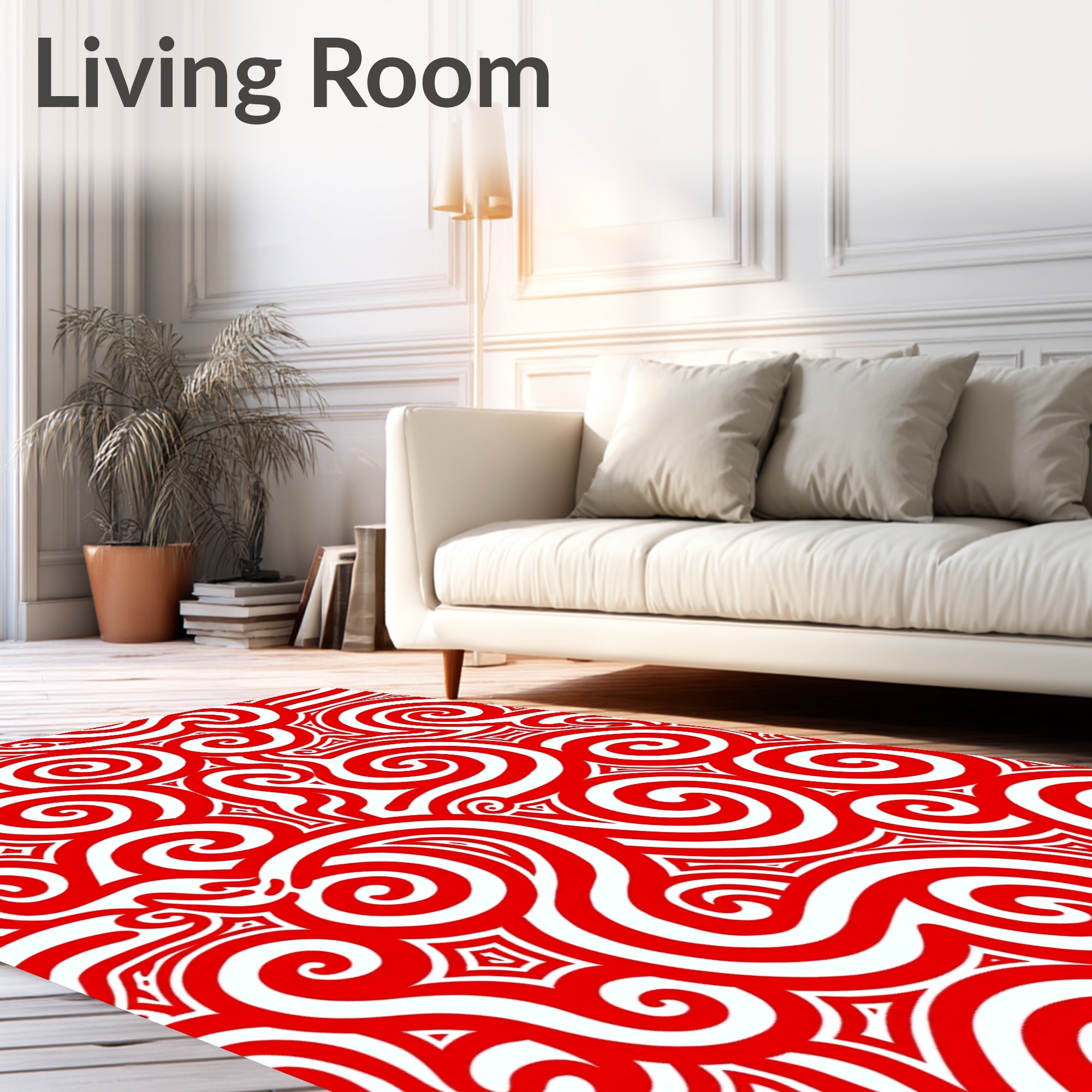 Bold Red Swirls Geometric Rug