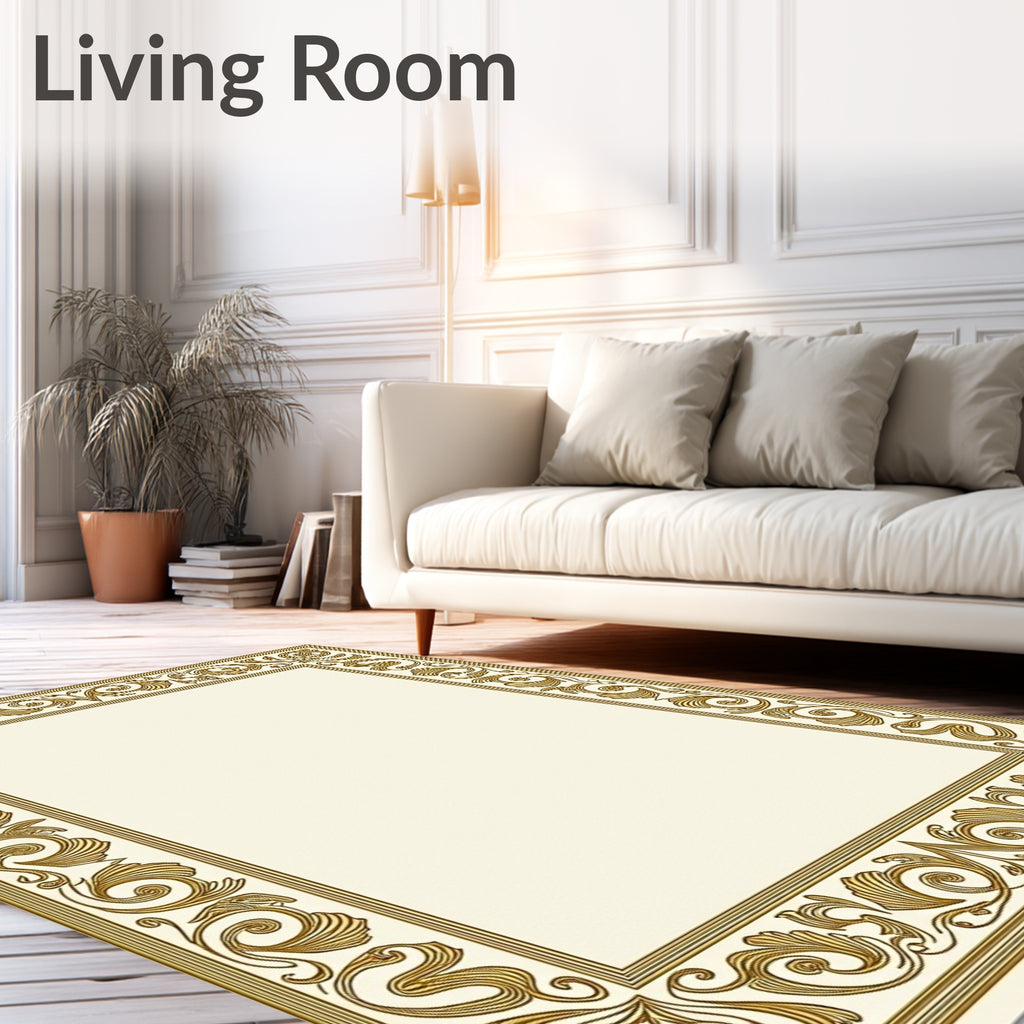 Ornate Gold Filigree Border Rug