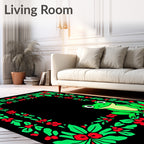 Whimsical Green Frog Holly Border Rug