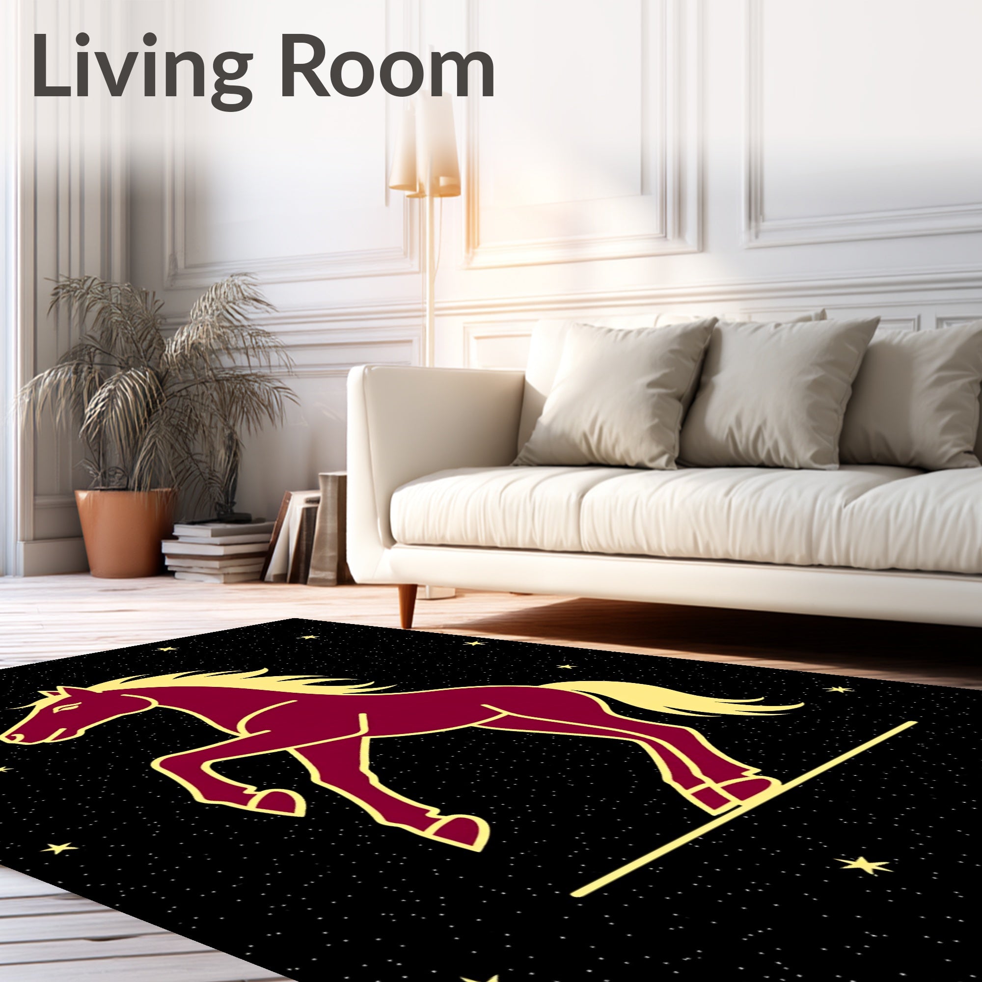 Crimson Horse Against Starry Night Rug