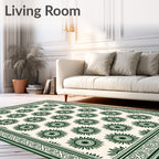 Dark Green Sunburst Floral Border Rug