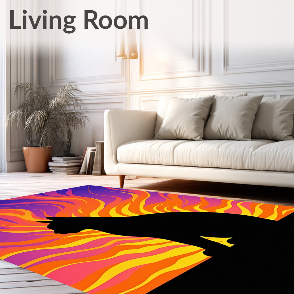 Black Cat Fire Sunset Rug