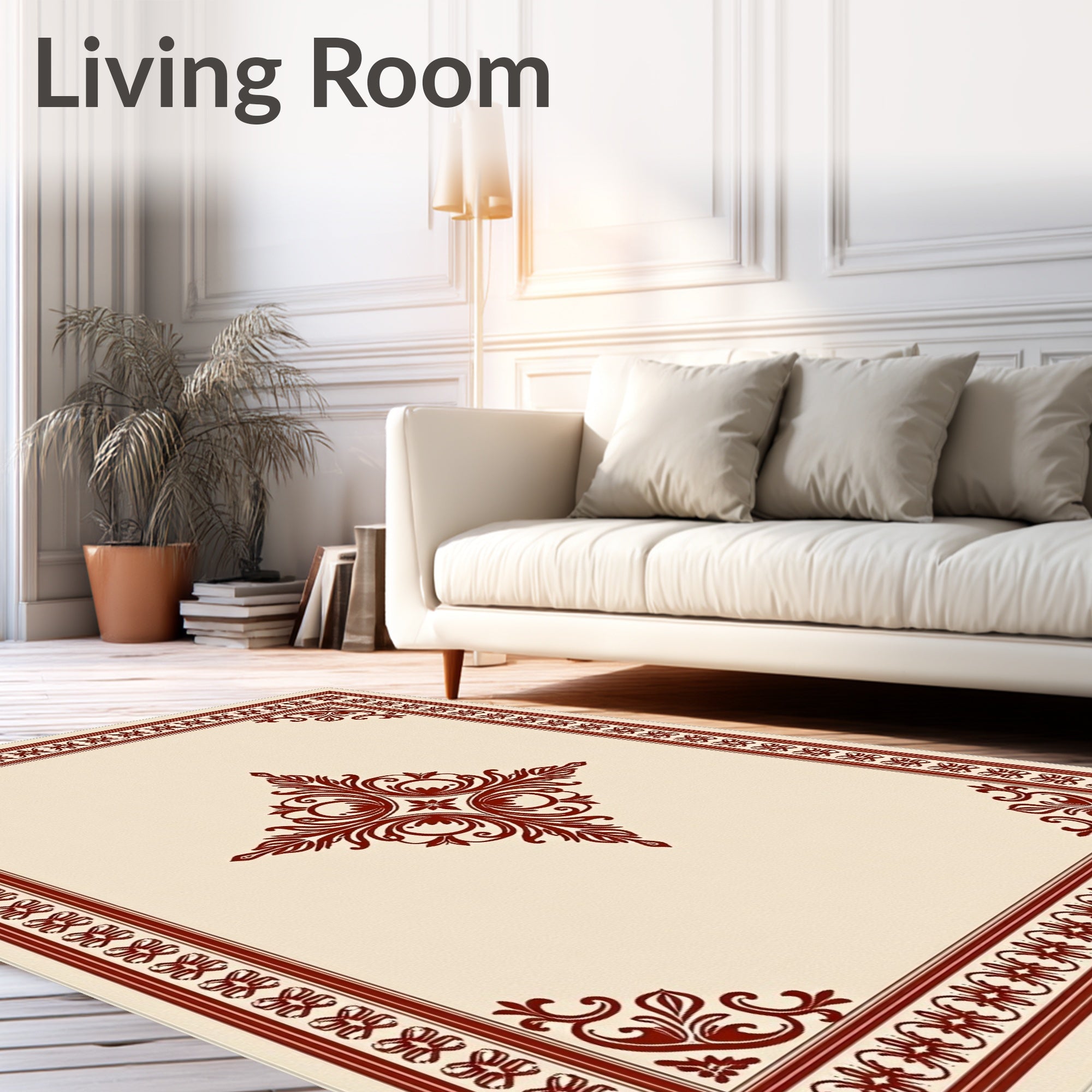 Crimson Floral Lace Border Rug