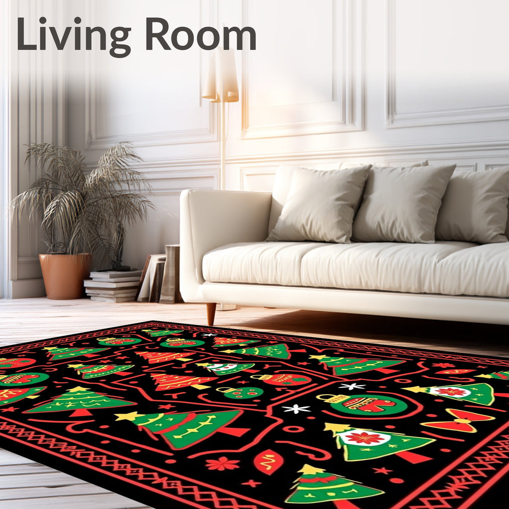 Holiday Christmas Tree Ornaments Festive Rug