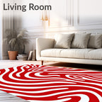 Crimson White Abstract Swirl Rug