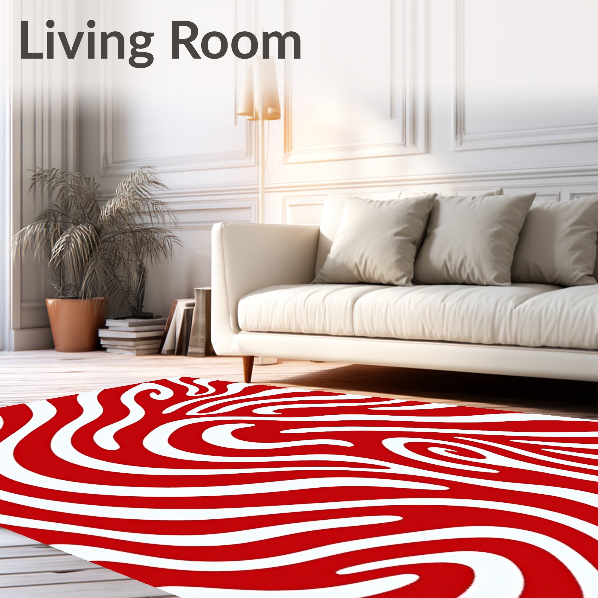 Crimson White Abstract Swirl Rug
