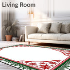 Red Green Vintage Floral Border Rug
