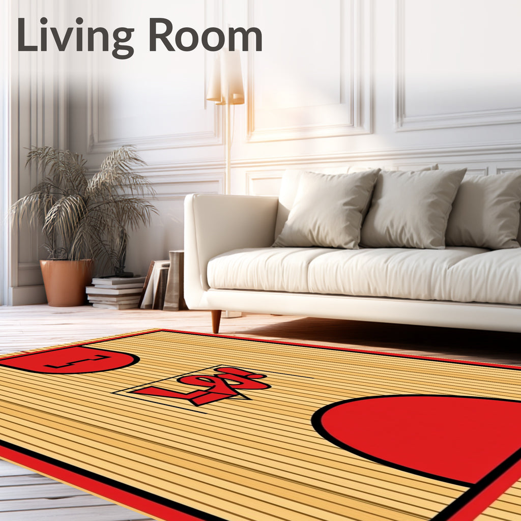Bold Red Basketball Court Texture Rug