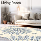 Cream Blue Radial Floral Starburst Rug