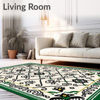 Bold Black Green Ivory Lattice Rug