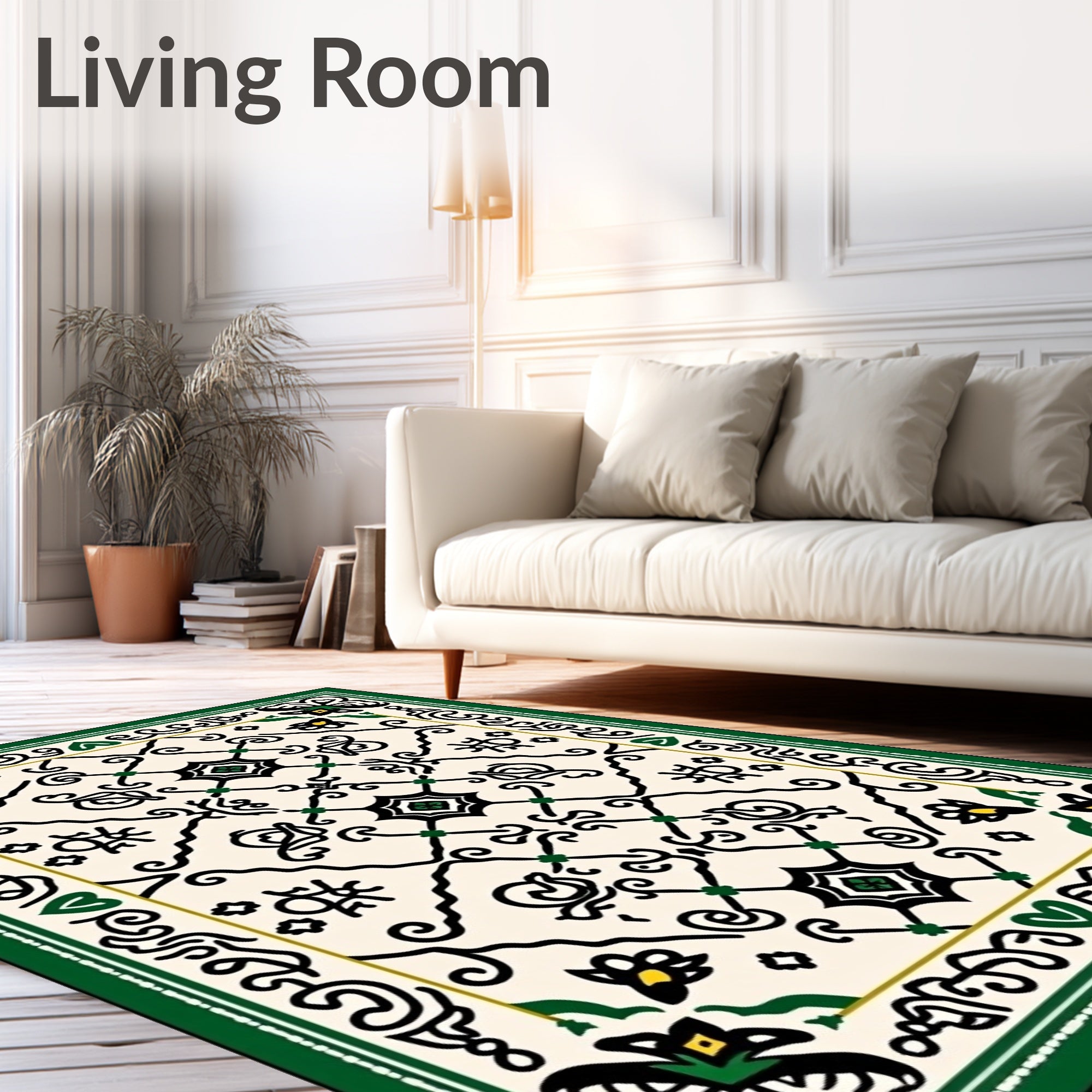 Bold Black Green Ivory Lattice Rug