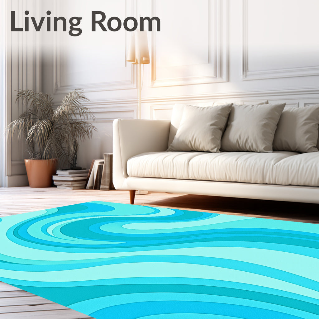 Aqua Teal Swirl Layered Waves Rug