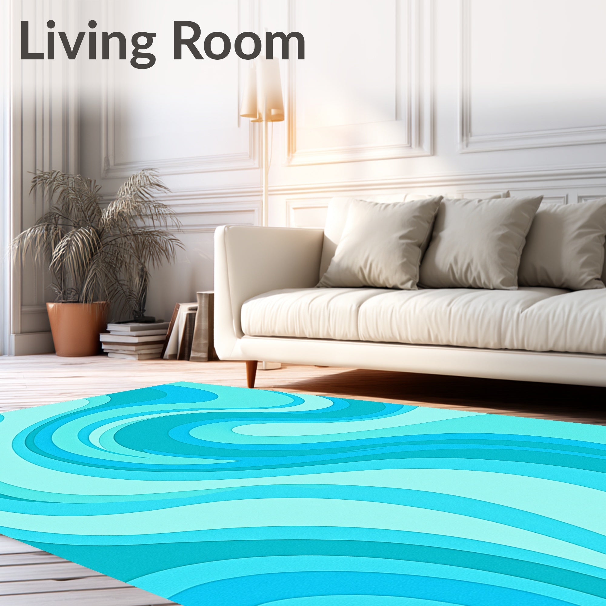 Aqua Teal Swirl Layered Waves Rug