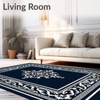Classic Navy White Ornamental Medallion Rug