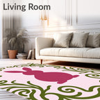 Pink Bunny Surrounded By Green Vines Rug