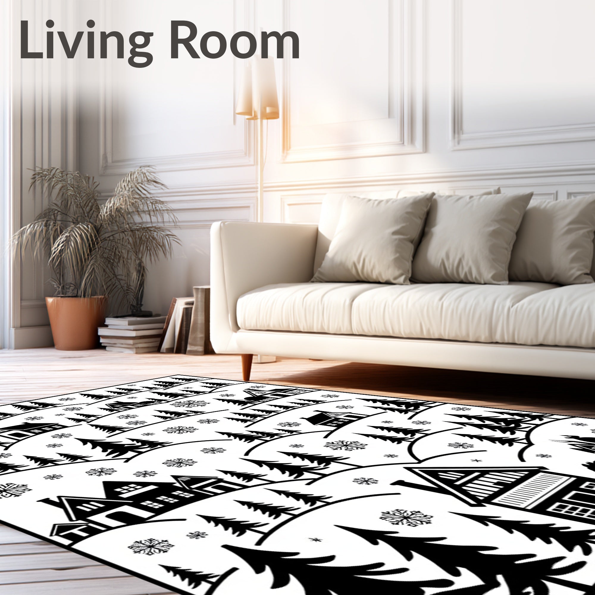 Winter Village Snowfall Silhouette Rug