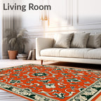 Orange Floral Medallion Border Rug