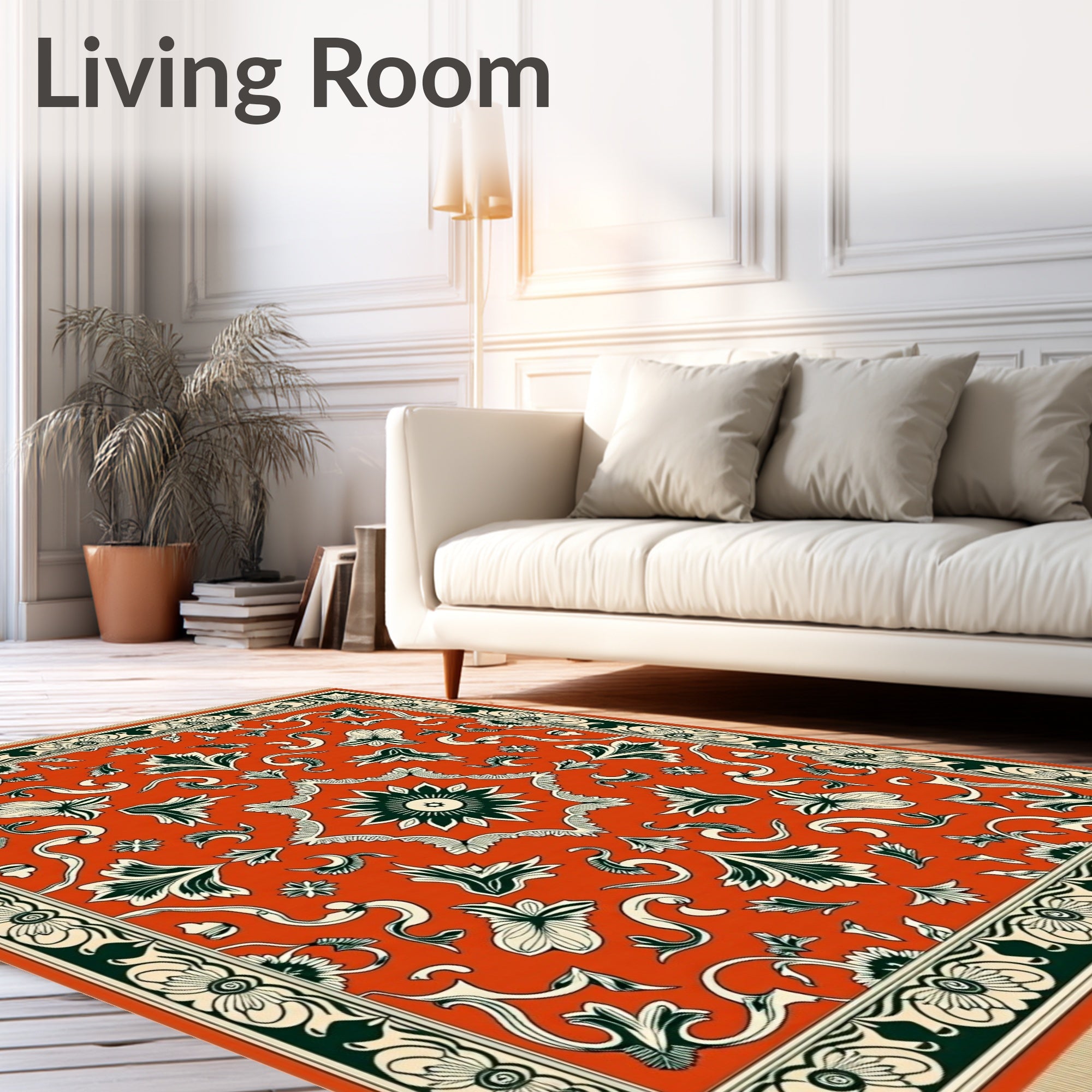 Orange Floral Medallion Border Rug