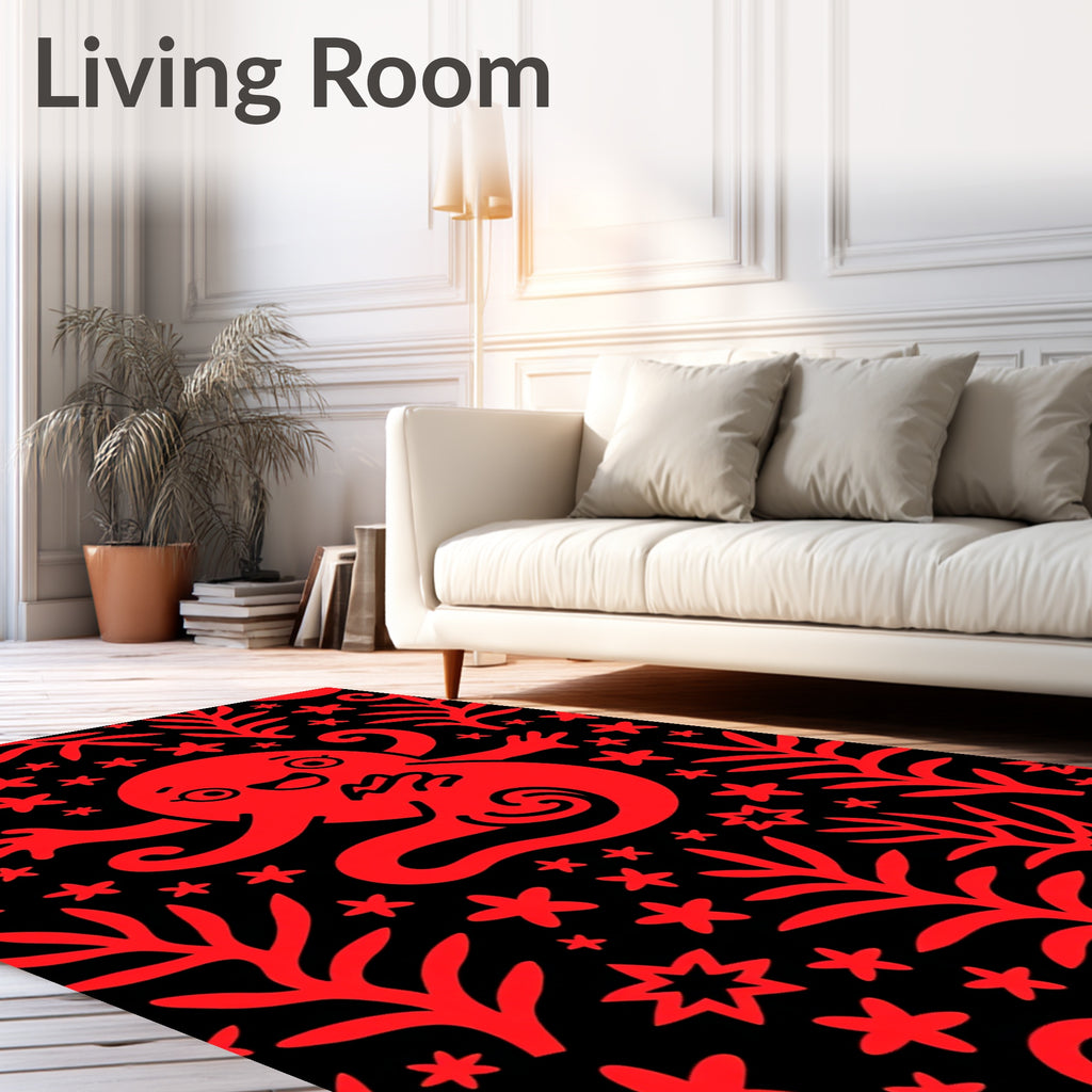 Playful Red Underwater Starry Creature Rug