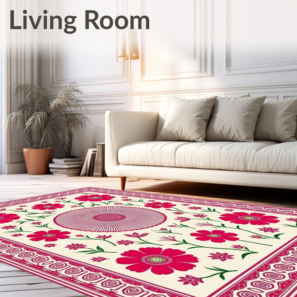 Crimson Blooms Bordered Centerpiece Rug