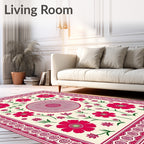 Crimson Blooms Bordered Centerpiece Rug
