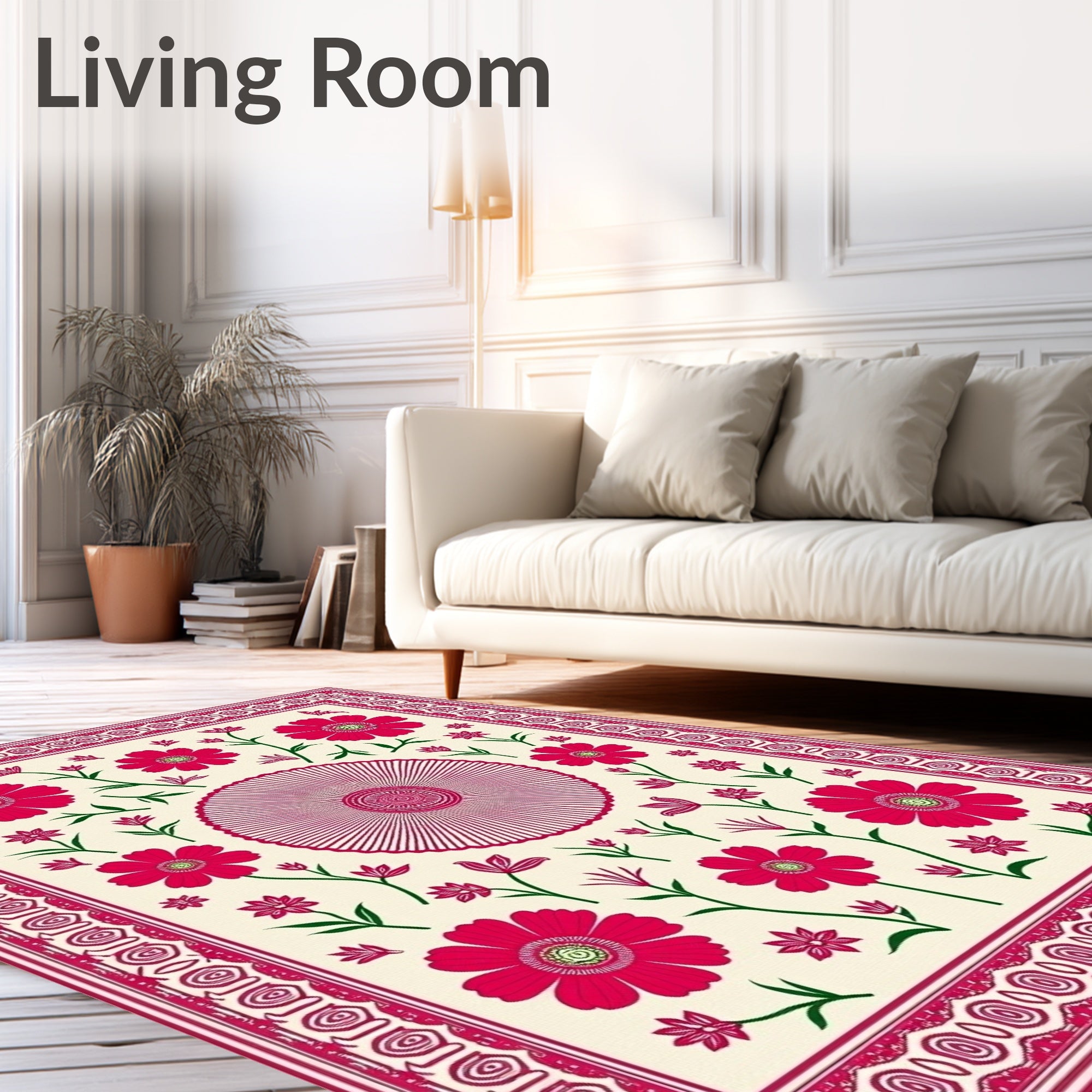 Crimson Blooms Bordered Centerpiece Rug