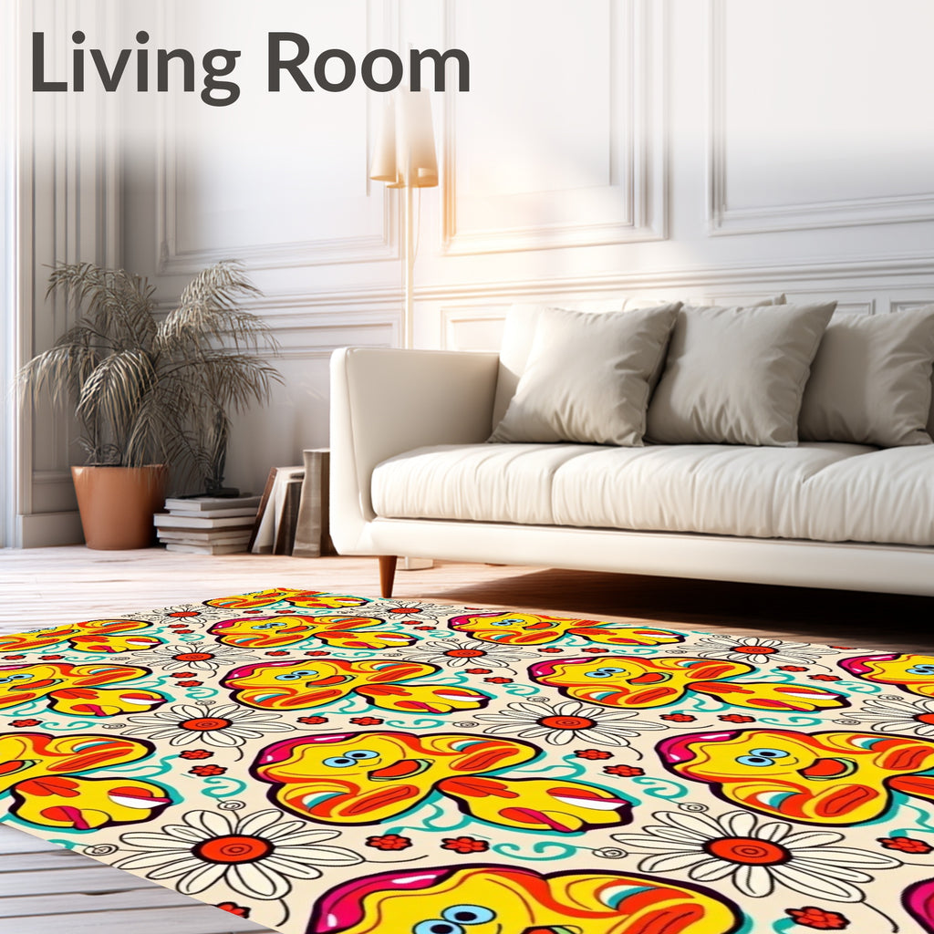 Groovy Yellow Mushroom Daisy Swirl Rug