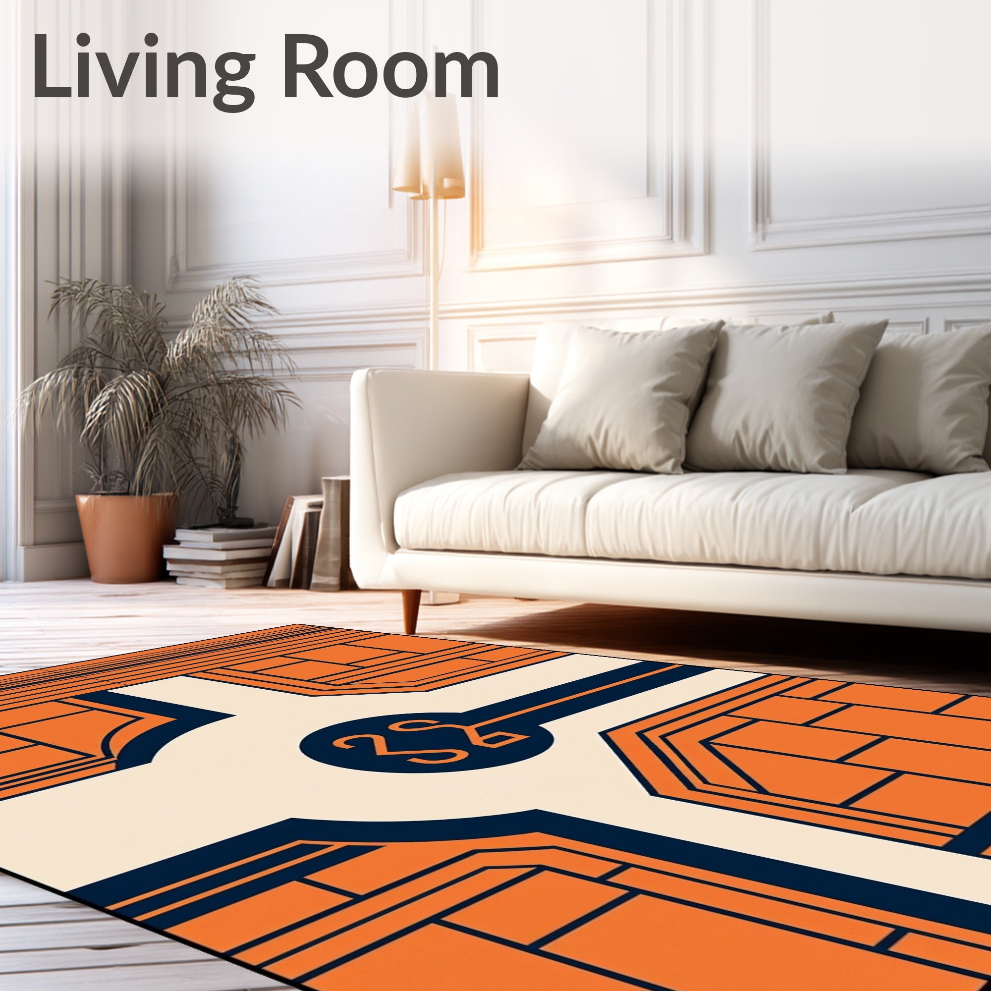 Orange Navy Geometric Grid Abstract Rug
