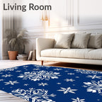 Deep Blue Snowflake Winter Wonderland Rug