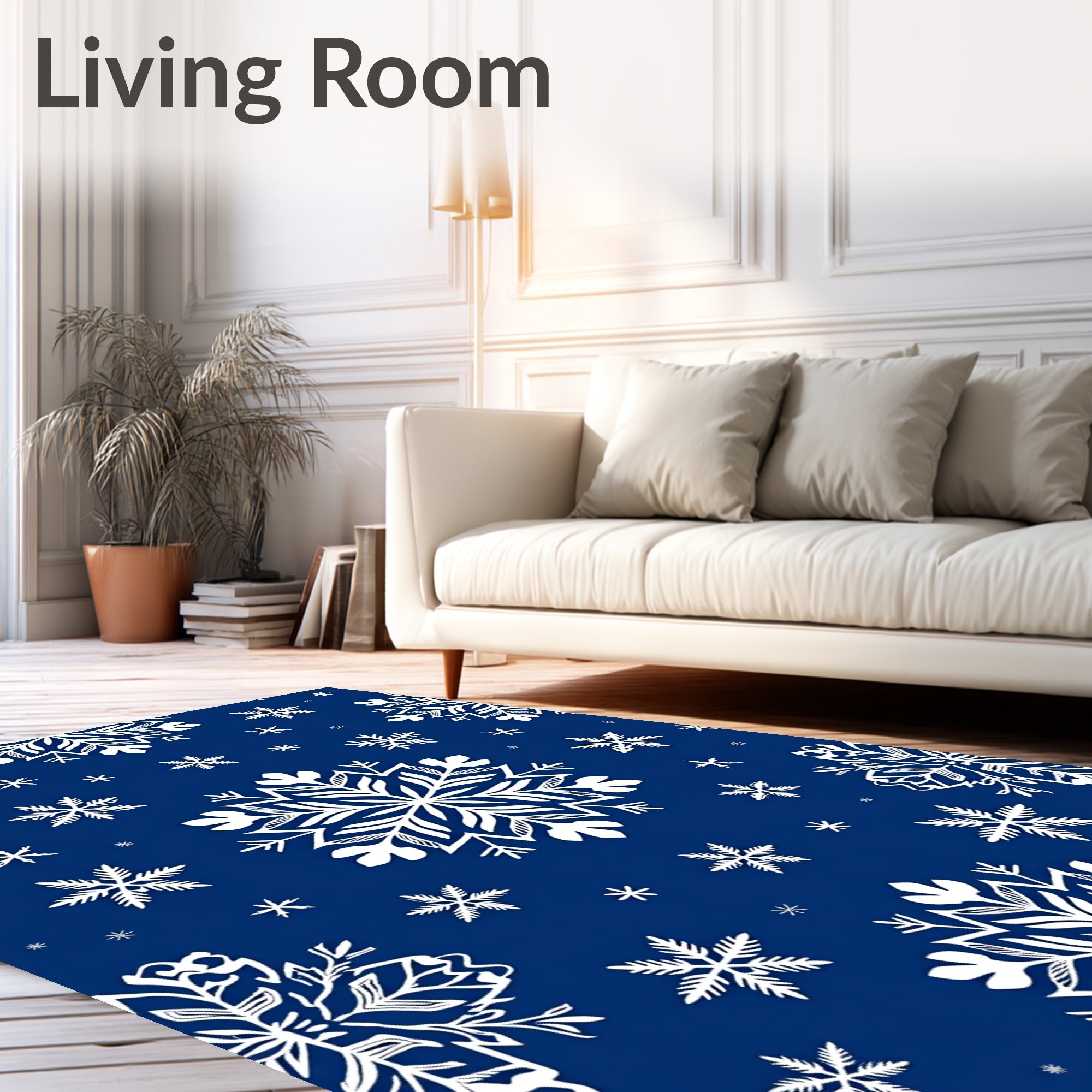 Deep Blue Snowflake Winter Wonderland Rug