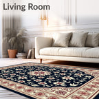 Crimson Ivory Floral Medallion Navy Rug