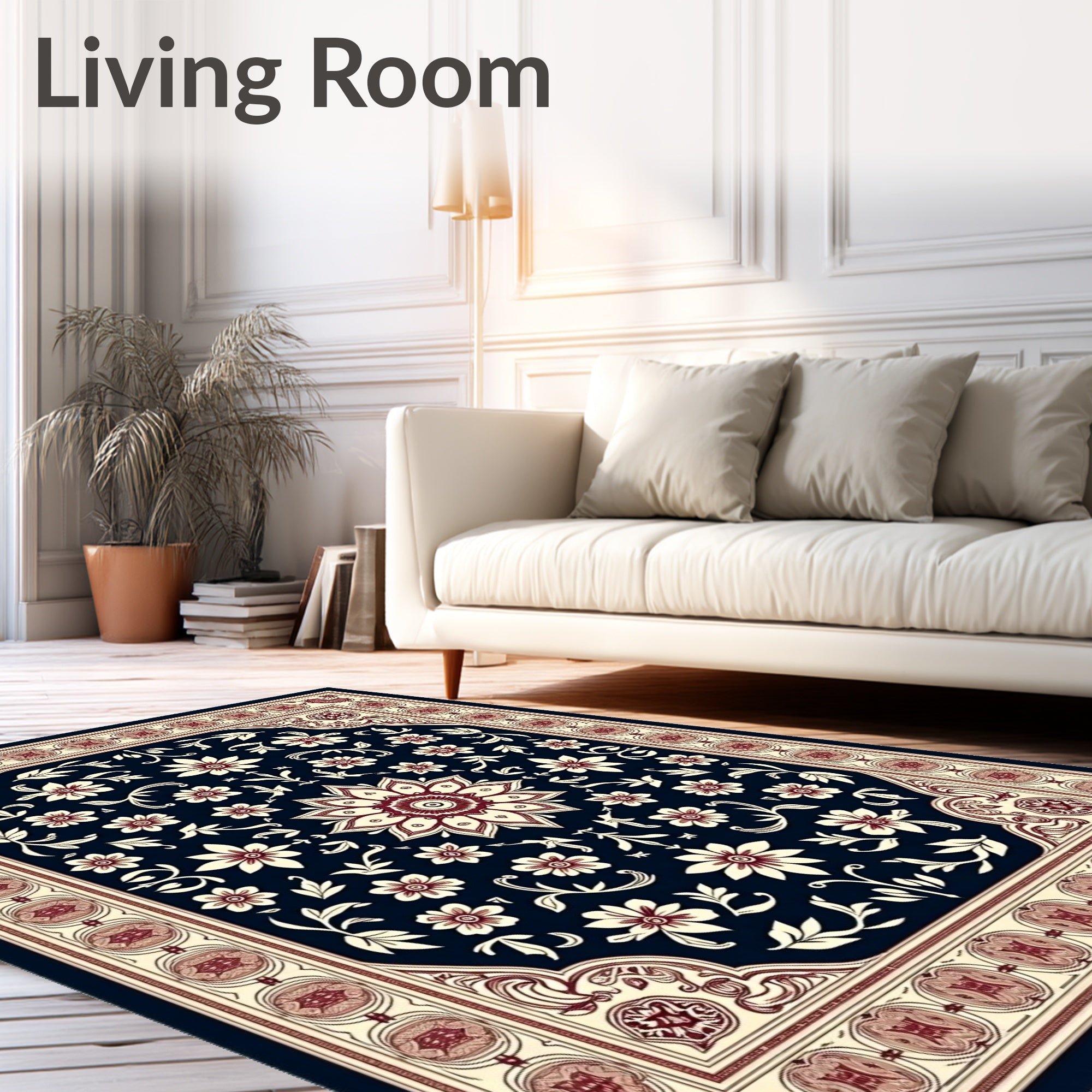 Crimson Ivory Floral Medallion Navy Rug