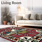 Deep Red Forest Scene Deer Rug
