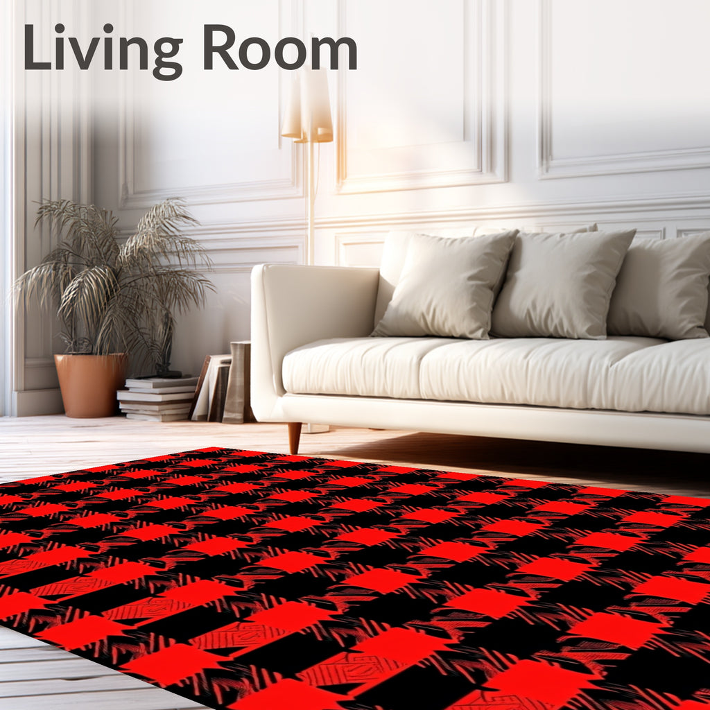 Crimson Black Textured Buffalo Check Rug