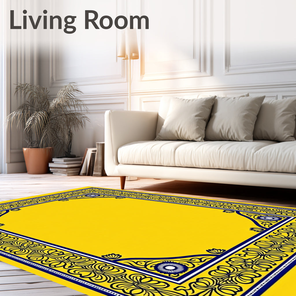 Vibrant Yellow Floral Scroll Frame Rug