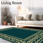 Golden Teal Floral Bordered Rug