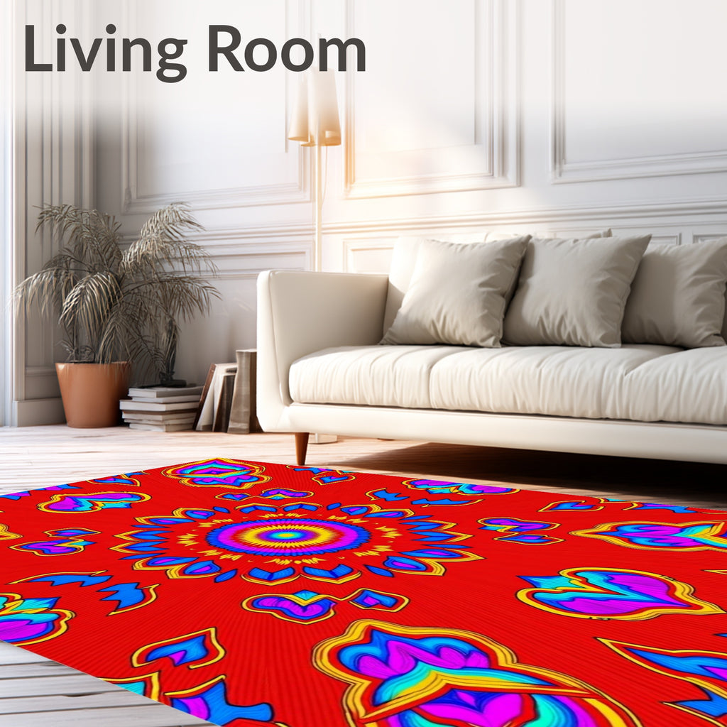 Vibrant Symmetrical Floral Medallion Design Rug