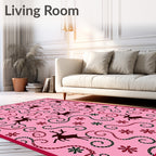 Pink Reindeer Swirl Snowflake Rug