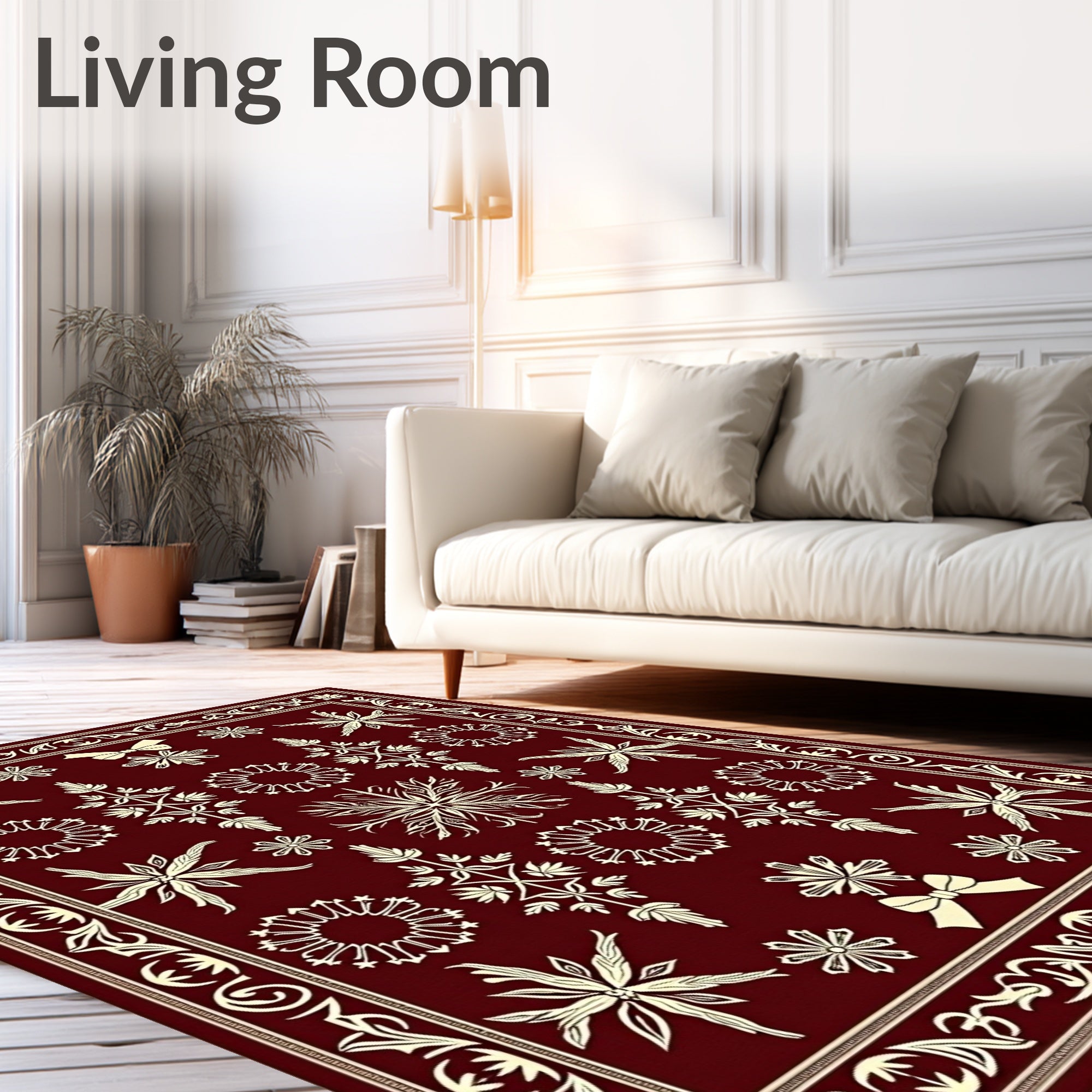 Crimson Cream Ornamental Floral Swirl Rug