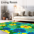 Bright Yellow Floral Tropical Jungle Rug
