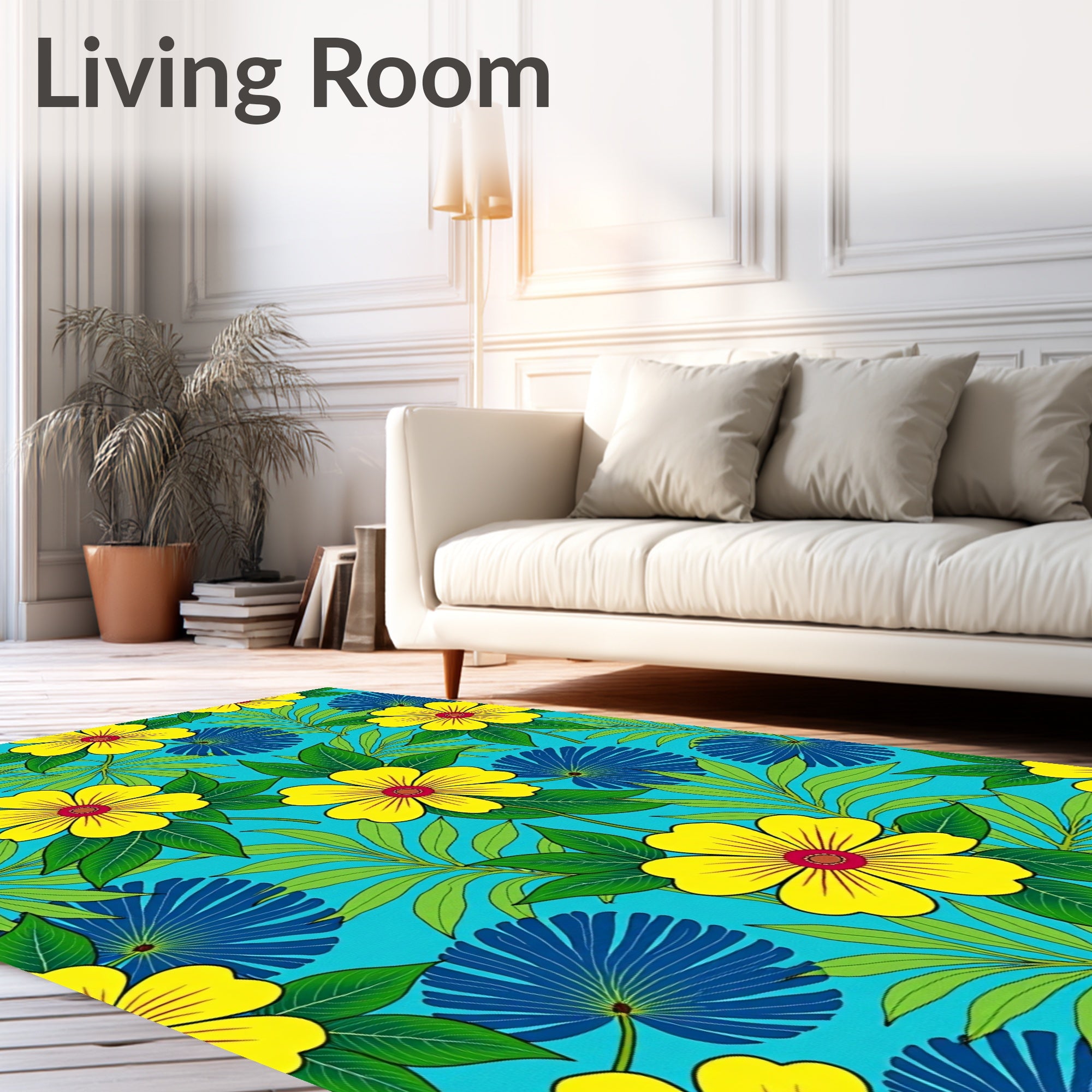Bright Yellow Floral Tropical Jungle Rug