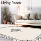 Elegant Ivory and Black Scrollwork Border Rug