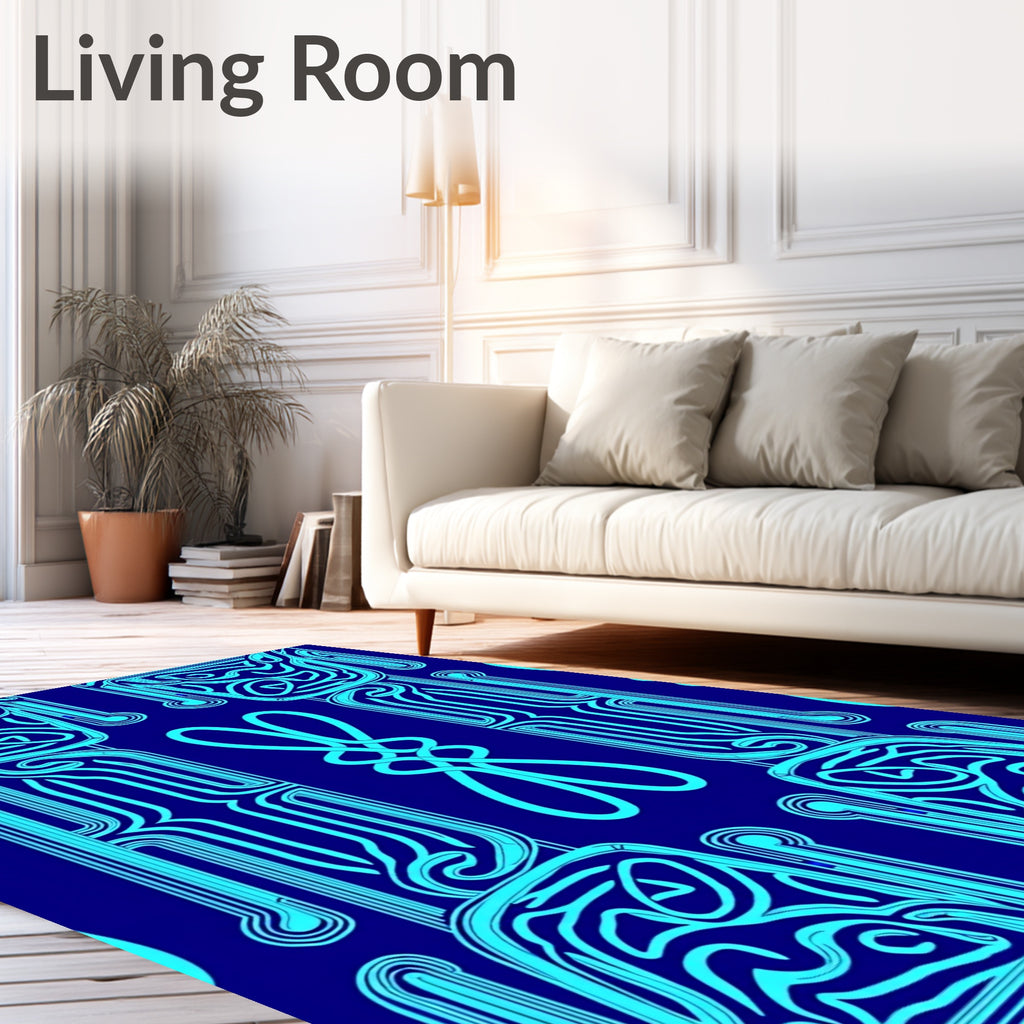 Luminous Blue Intertwined Art Deco Rug
