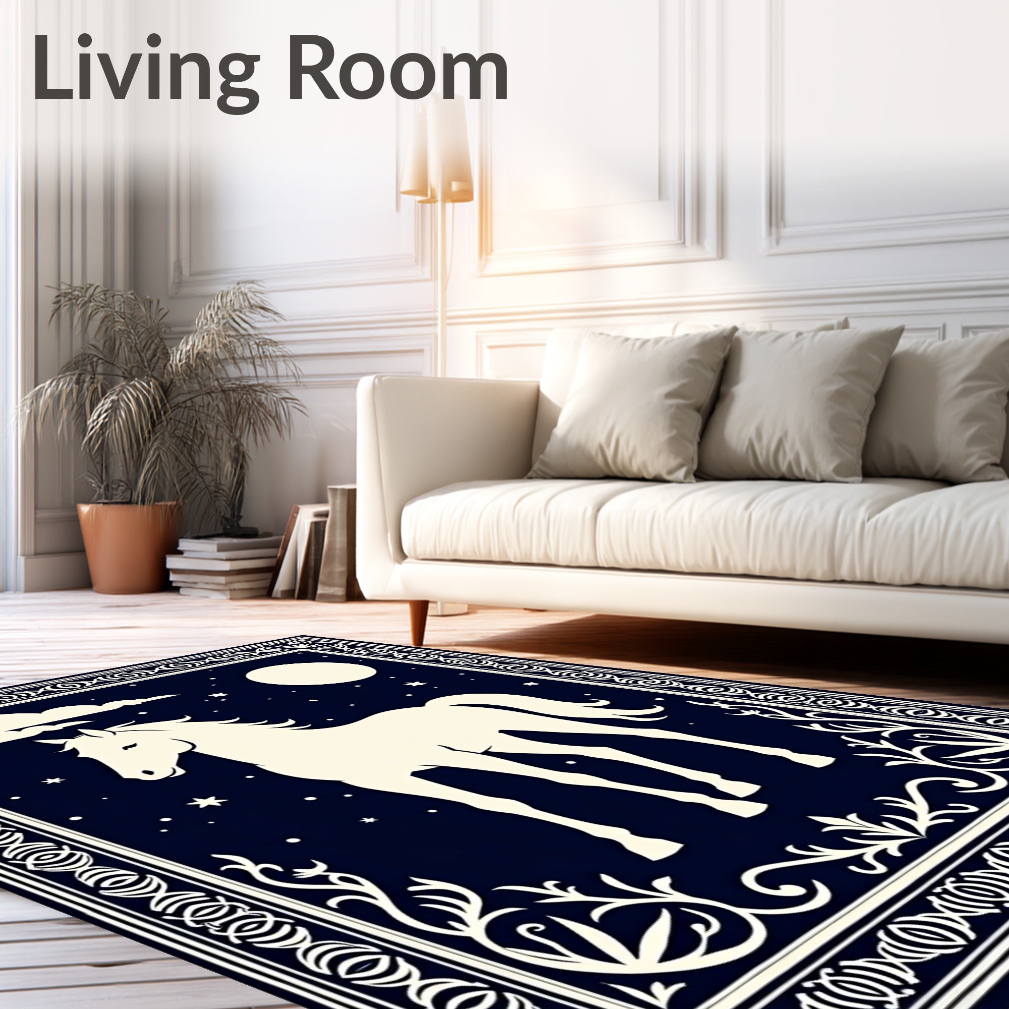 Midnight White Horse Constellation Border Rug