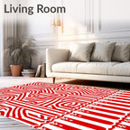 Red White Abstract Maze Border Rug