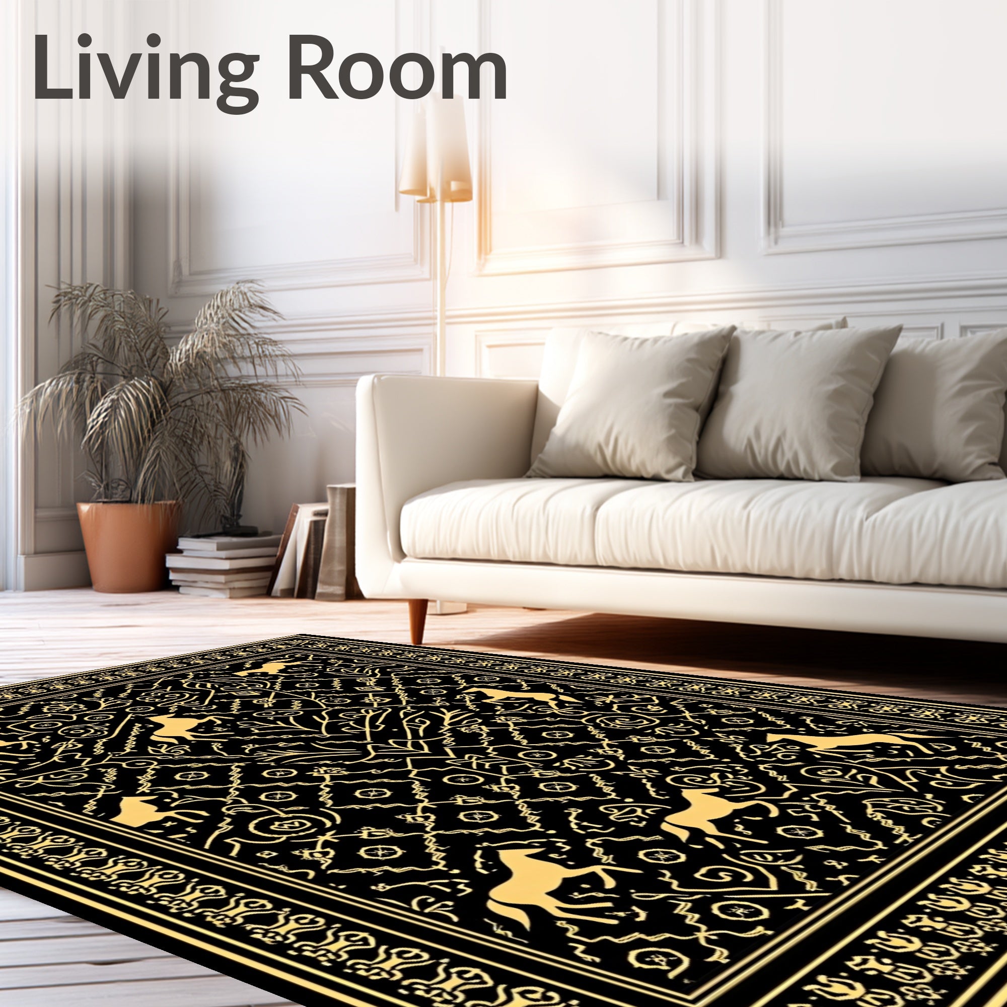 Golden Horses Regal Black Tapestry Rug