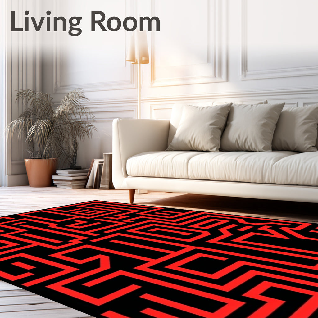 Crimson Labyrinth Lines Rug