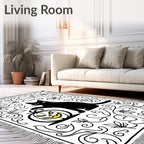 Black Cat Pumpkin Swirls Foliage Rug